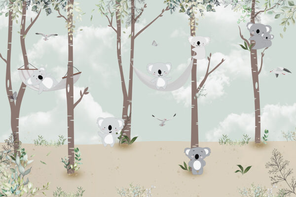 Papier peint Koalas gris