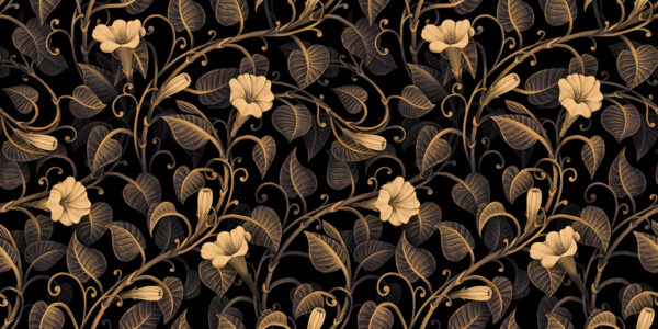 Papier peint Fleurs délicates sur fond noir