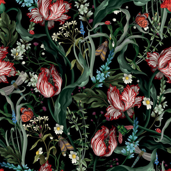 Papier peint Motif botanique sur mur noir