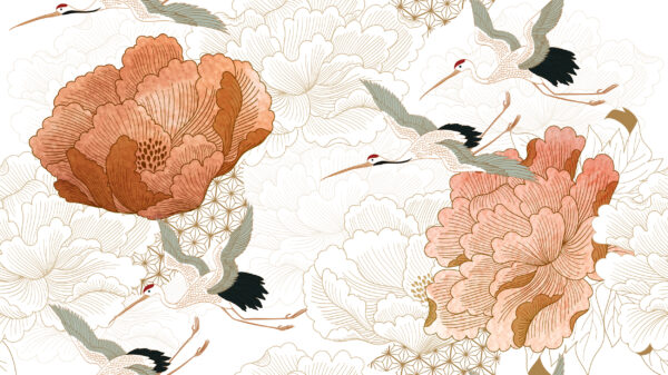 Papier peint Grues en fleurs