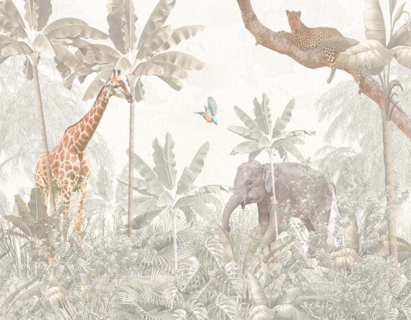 Papier peint Animaux de la jungle en beige