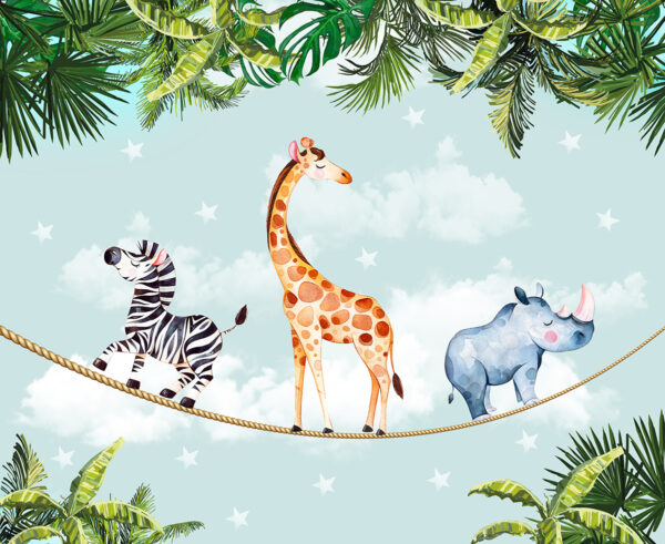 Papier peint Animaux heureux sur une corde