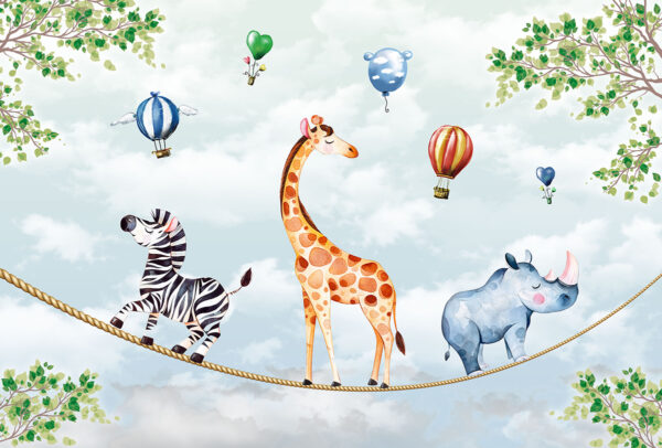 Papier peint Animaux sur cordes et ballons