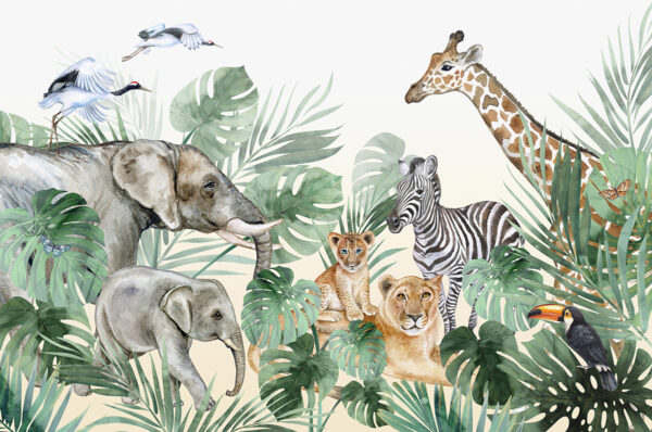 Papier peint Animaux dans les feuilles de Monstera