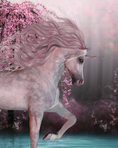 Papier peint Fleur de cerisier licorne