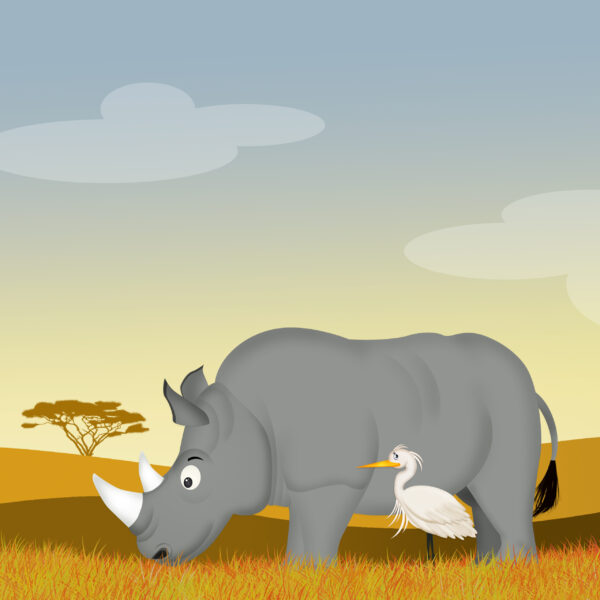 Papier peint Rhinocéros et Aeron blanc