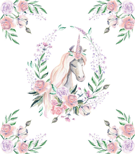 Papier peint Licorne en fleurs