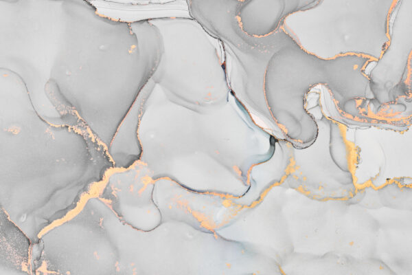 Papier peint Délicat marbre gris et tourbillons dorés