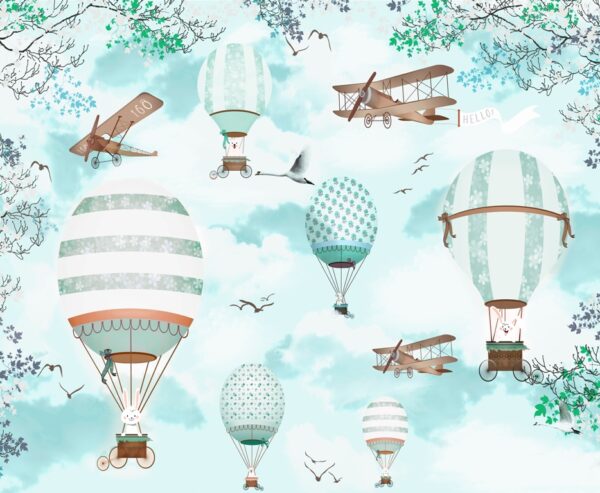 Papier peint Vol en ballon bleu