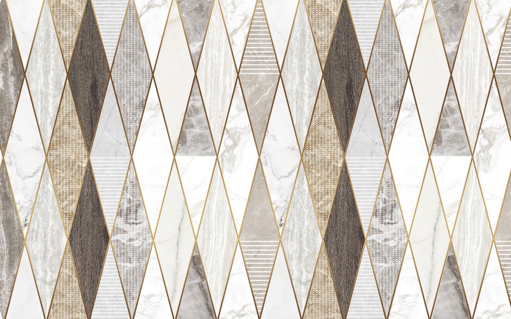 Abstract rhombic pattern with many marble and wood backgrounds