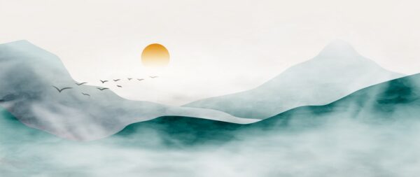 Papier peint Soleil sur les montagnes