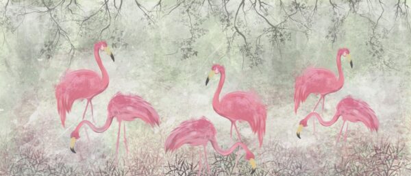 Papier peint Flamants roses dans le pré