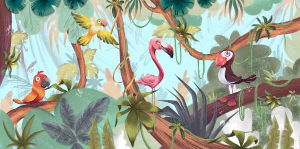 Papier peint Oiseaux colorés pour les enfants