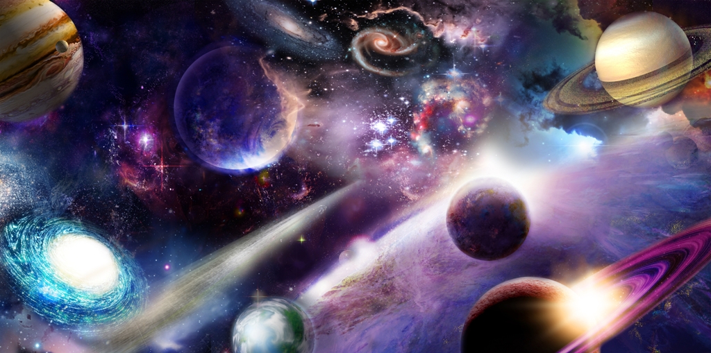 A large cosmic universe with a large number of planets, stars and milky ways