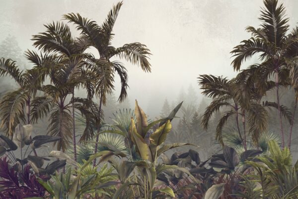Papier peint Brouillard sur les feuilles tropicales