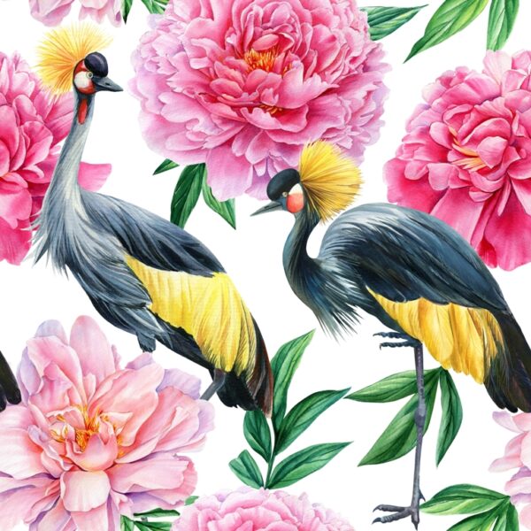 Papier peint Oiseaux dans les pivoines