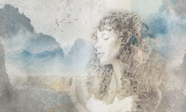Papier peint Femme avec la tête dans les nuages