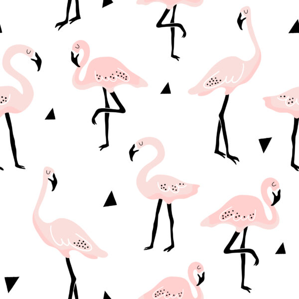 Papier peint Flamants roses en blanc