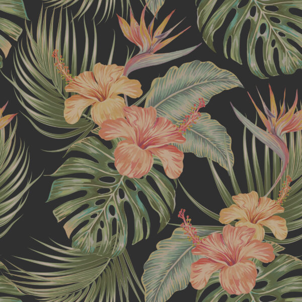Papier peint Feuilles exotiques en noir