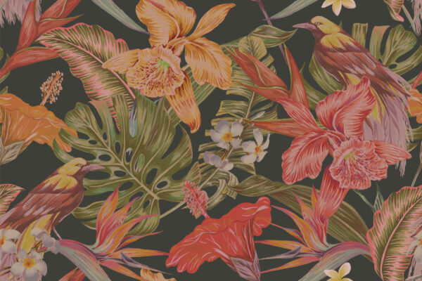 Papier peint Fleurs tropicales roses