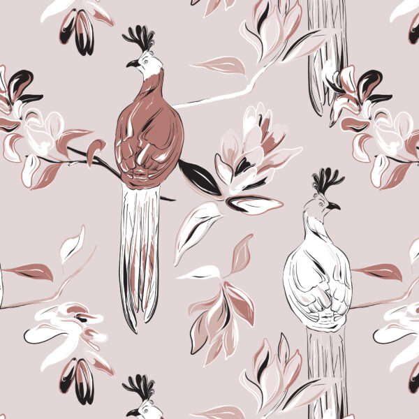 Papier peint Paons en rose