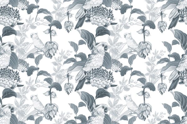 Papier peint Perroquets parmi les fleurs
