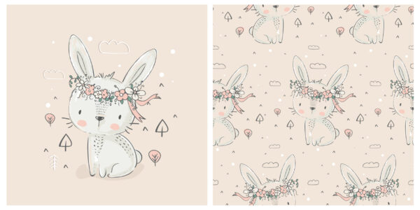 Papier peint Lapins dans des couronnes de fleurs