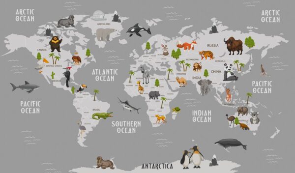 Papier peint Carte du monde avec des animaux