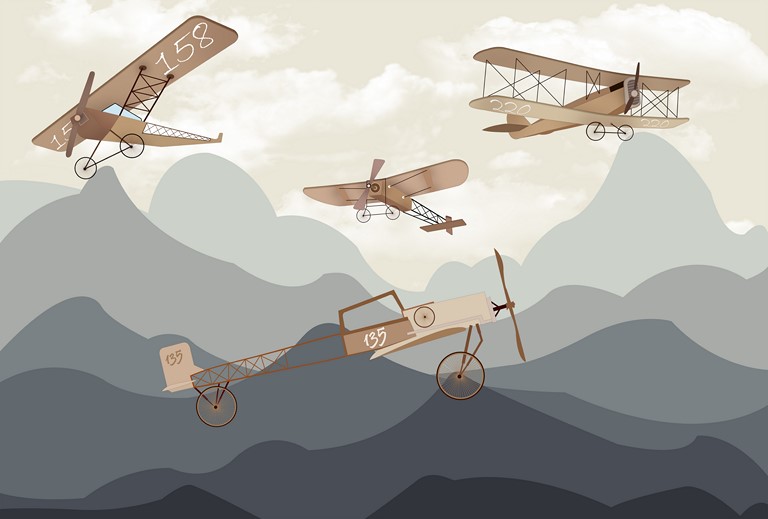Biplane,Design,For,Child,Room,Wallpaper