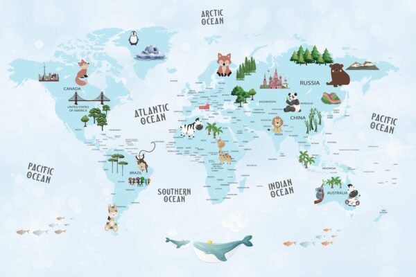 Papier peint Carte du monde bleue