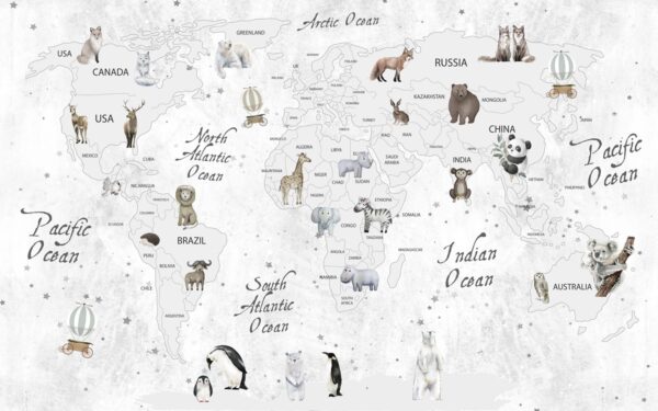 Papier peint Carte du monde pour enfants en blanc