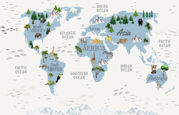 Papier peint Carte du monde pour enfants