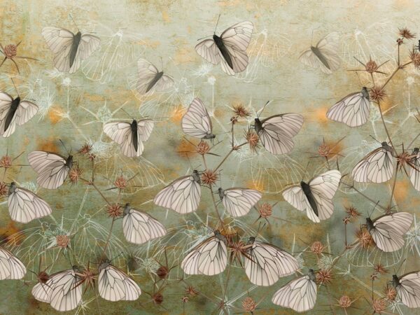 Papier peint Mur de papillons blancs