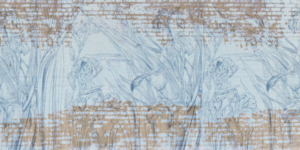 Papier peint Fleurs bleues sur le mur