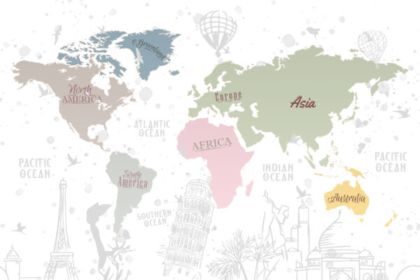 Papier peint Carte du monde blanche