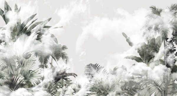 Papier peint Feuilles tropicales dans le brouillard