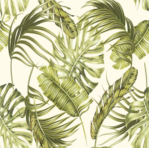 Papier peint Feuilles tropicales en beige