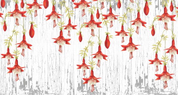 Papier peint Fleurs suspendues blanches et rouges