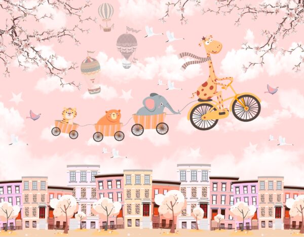 Papier peint Zoo rose volant