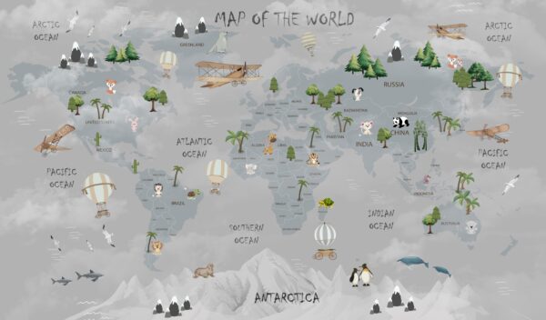 Papier peint Carte du monde grise