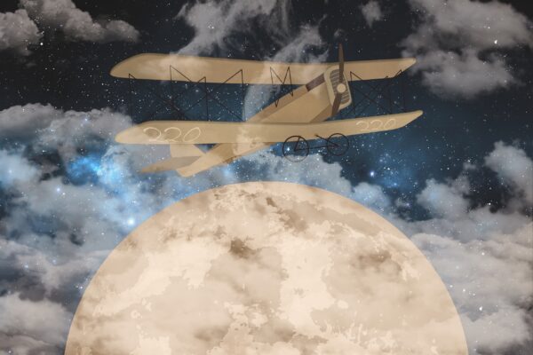 Papier peint Avion Sous La Pleine Lune