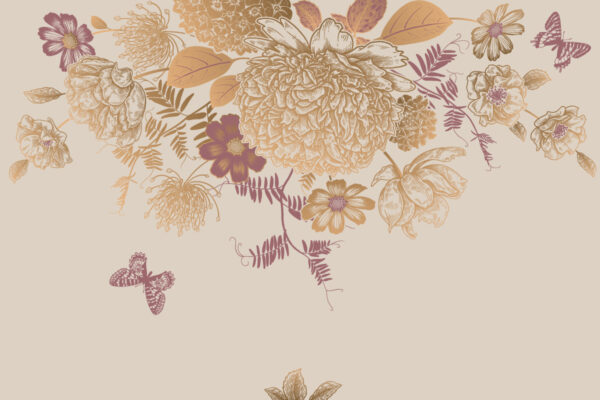 Papier peint Fleurs en rose et or