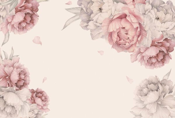 Papier peint Fleurs en rose et beige