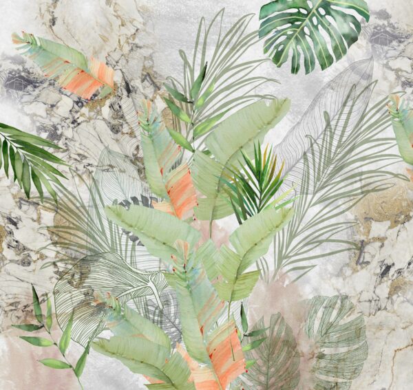 Papier peint Feuilles sur marbre