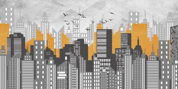 Papier peint Vol d'oiseaux au-dessus de la ville