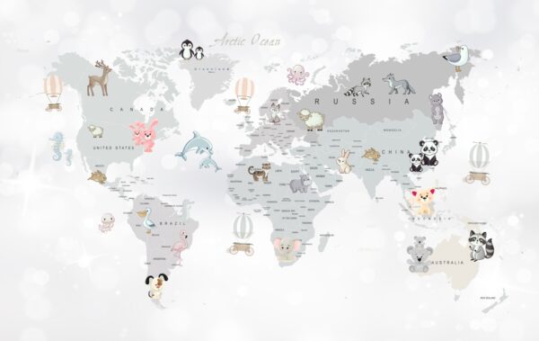 Papier peint Carte du monde avec des animaux colorés