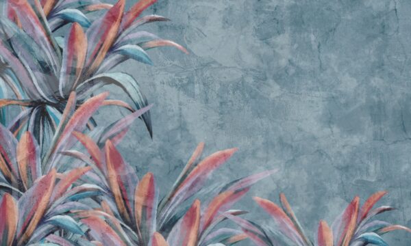 Papier peint Feuilles tropicales sur fond turquoise