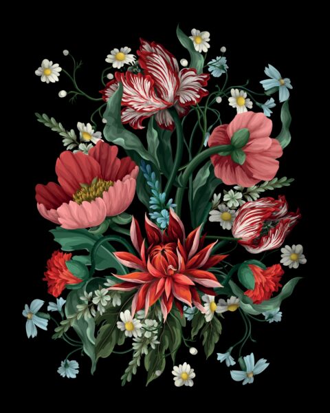 Papier peint Fleurs en noir
