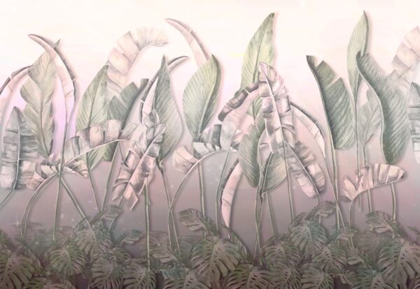 Papier peint Feuilles tropicales dans le brouillard