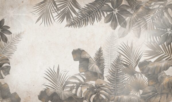 Papier peint Feuilles exotiques dans le brouillard